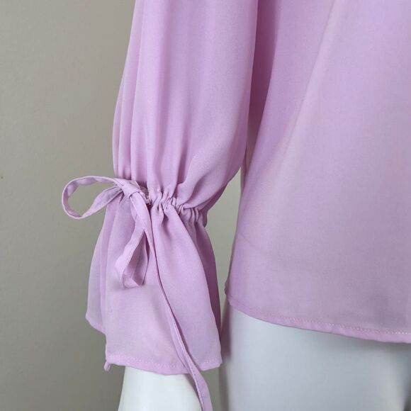 J Crew Women Size S Petite Pink Pleated Pintuck Sheer Chiffon Blouse NEW Top Tie - Picture 14 of 16
